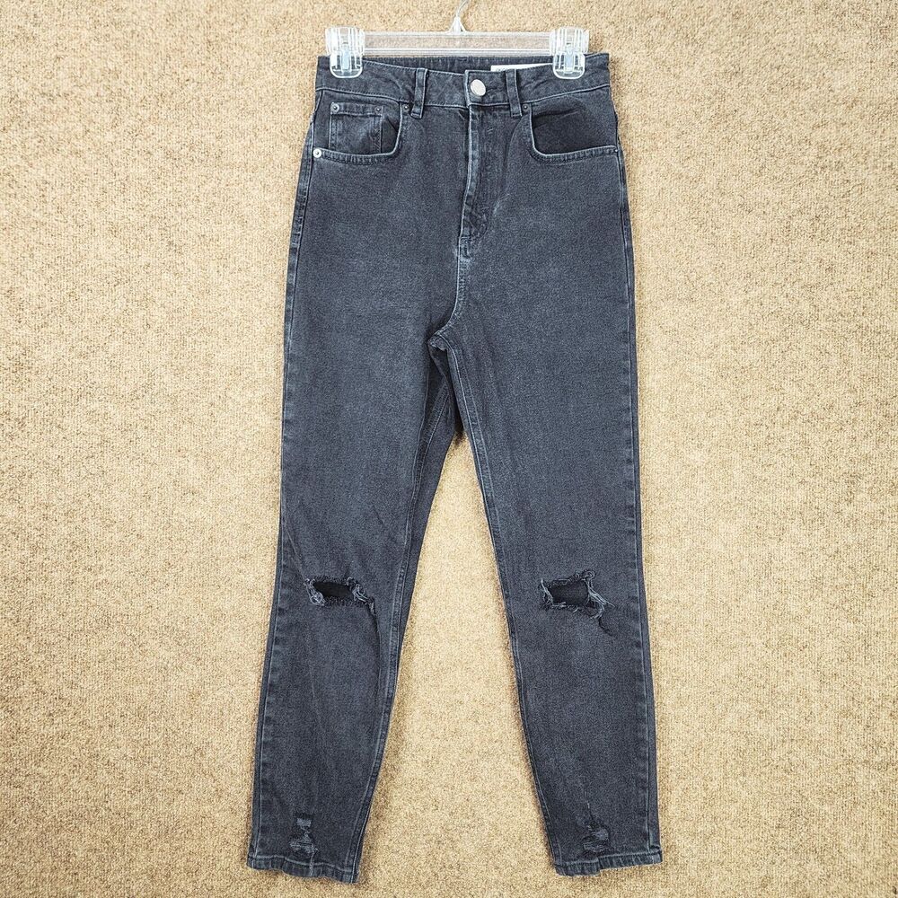 Asos Denim Woman Jeans Straight Black Size 27/30 Stretch Distressed High Rise
